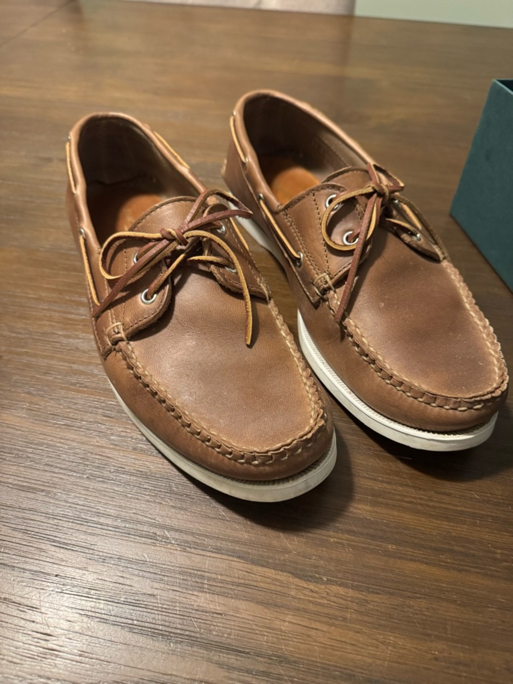 Men's Classic Tan Leather Boat Shoes with White Sole